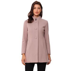 Winter Overcoat Mid-thigh Stand Collar Single Breasted Long Coat Grey Pink